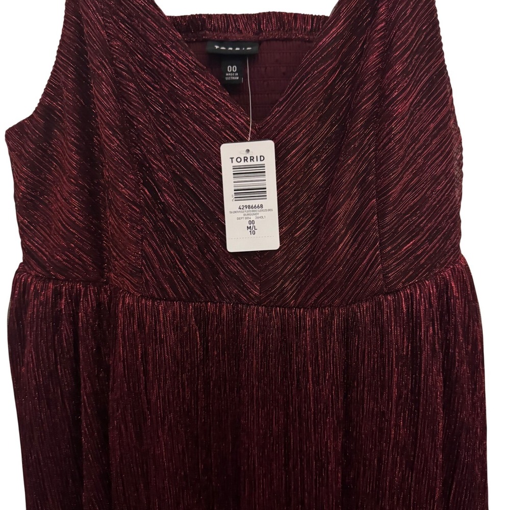 Torrid | new w/tags| tea length spaghetti strap burgundy dress | size 10 - Picture 3 of 15